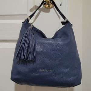 Michael Kors Large Bedford Tassel Pebbled Shoulder Bag Wenston Navy